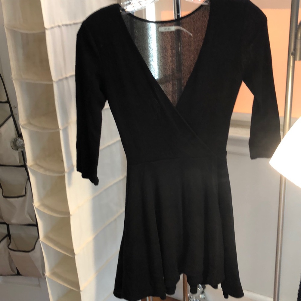 3/4 sleeve black wrap dress